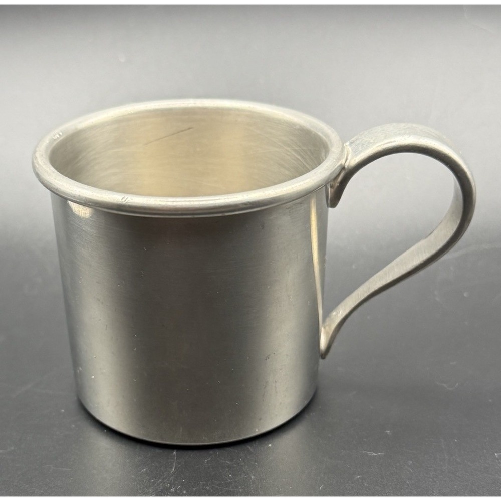 Vintage Woodbury Pewterers Handcrafted Pewter Baby Cup Child Mug 2.5"H EUC